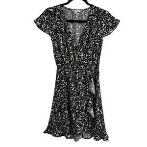 J. Crew Mercantile Faux Wrap Dress XXS Black White Ruffle‎